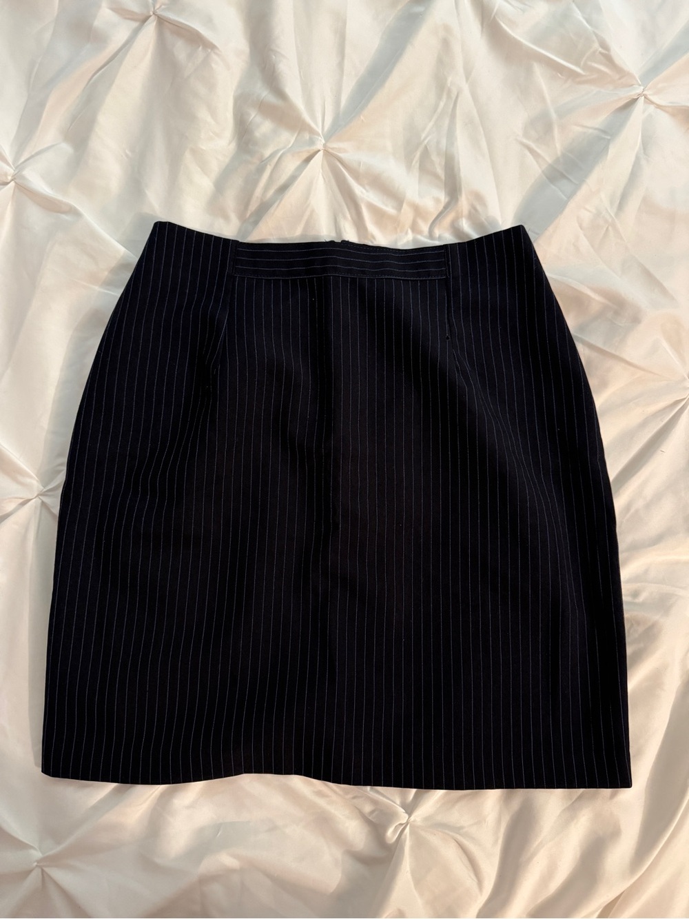 Classic women’s navy blue and white Pinstripe Pencil Skirt business casual work